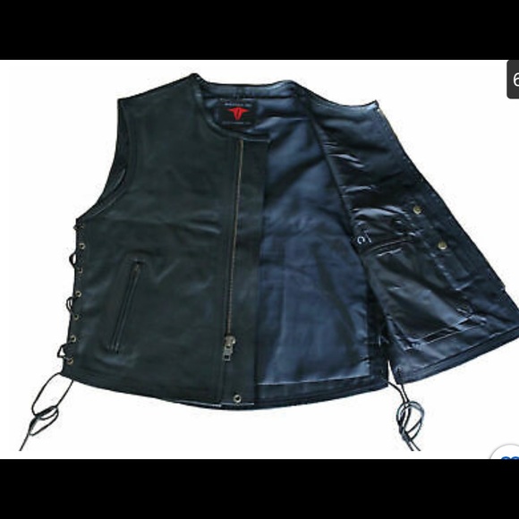 Mens Side Lace Zippered Biker Style Motorcycle Concealed Carry Leather Vest - Picture 6 of 7